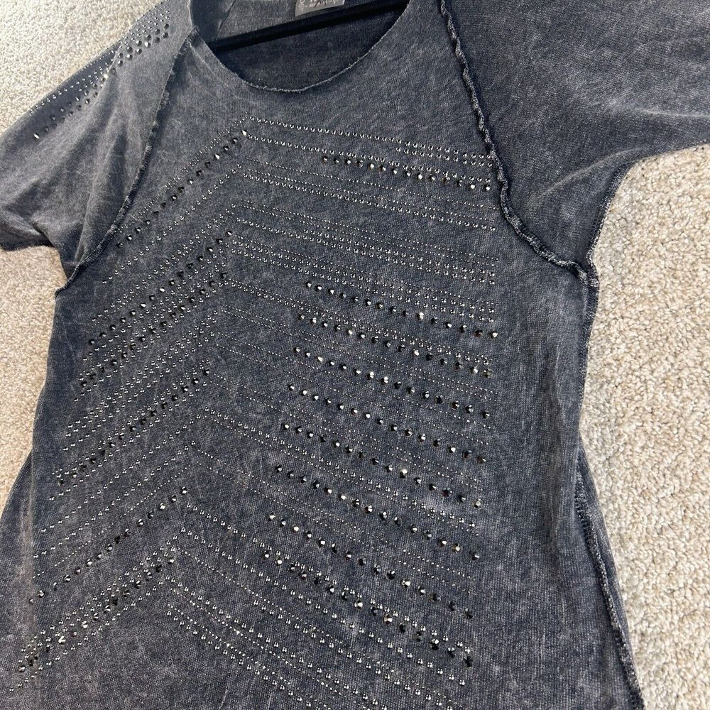 Vocal Womens Charcoal Gray Studded Tunic Top - Picture 5 of 8
